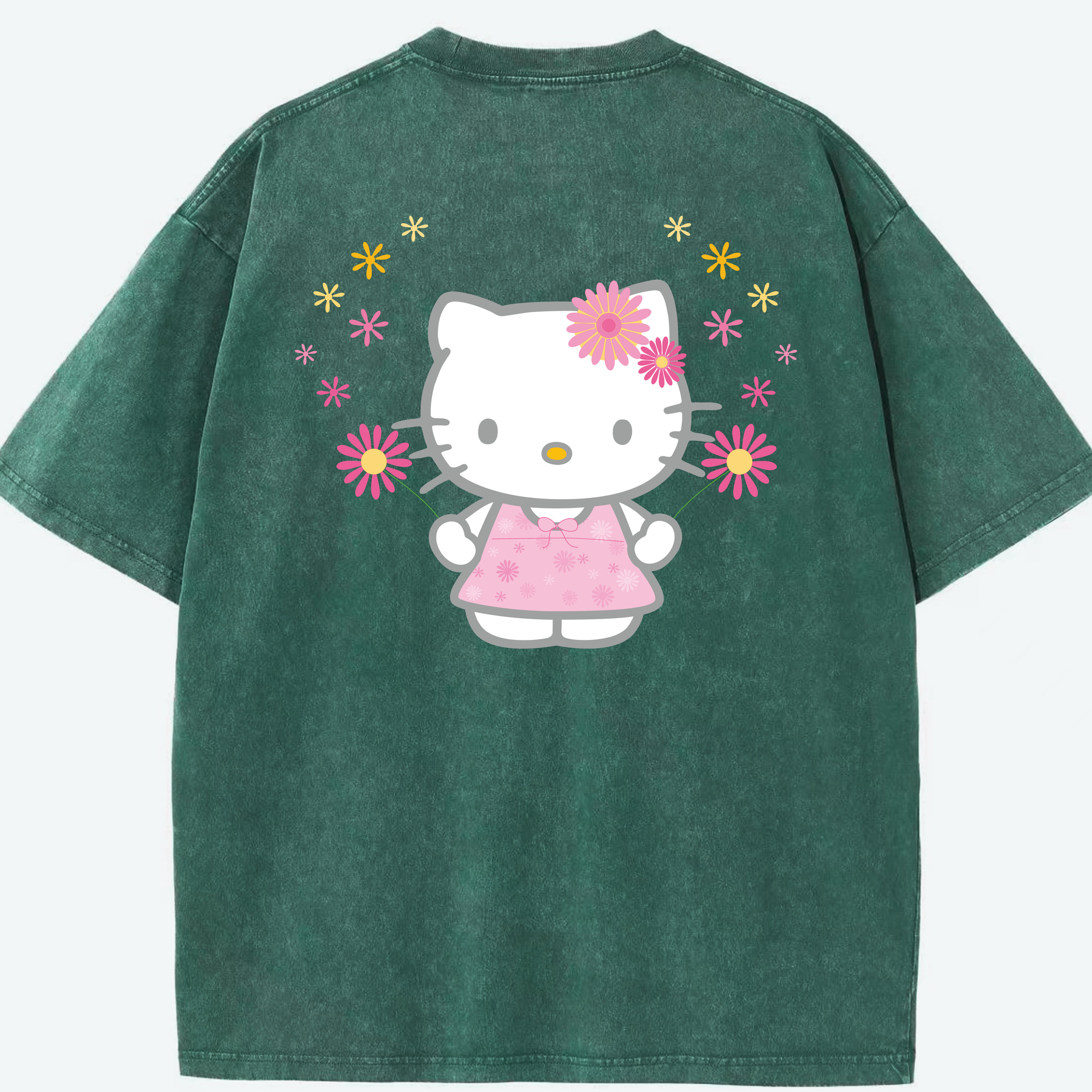 （画像用） Hello Kitty ハローキティ 綿100% ヴィンテージ風 半袖Tシャツ（背面プリント）